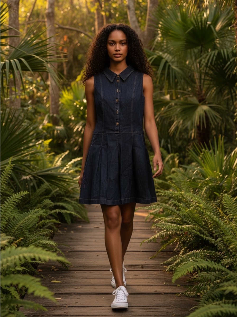 TCEC Sleeveless Dark Navy Denim Mini Dress